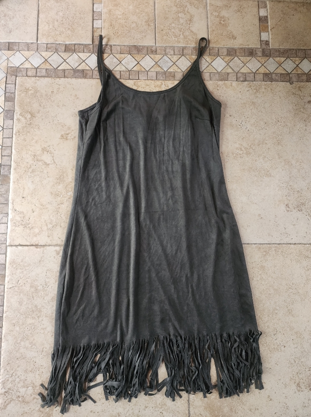 Say What? Dark Green Fringe Slip Dress